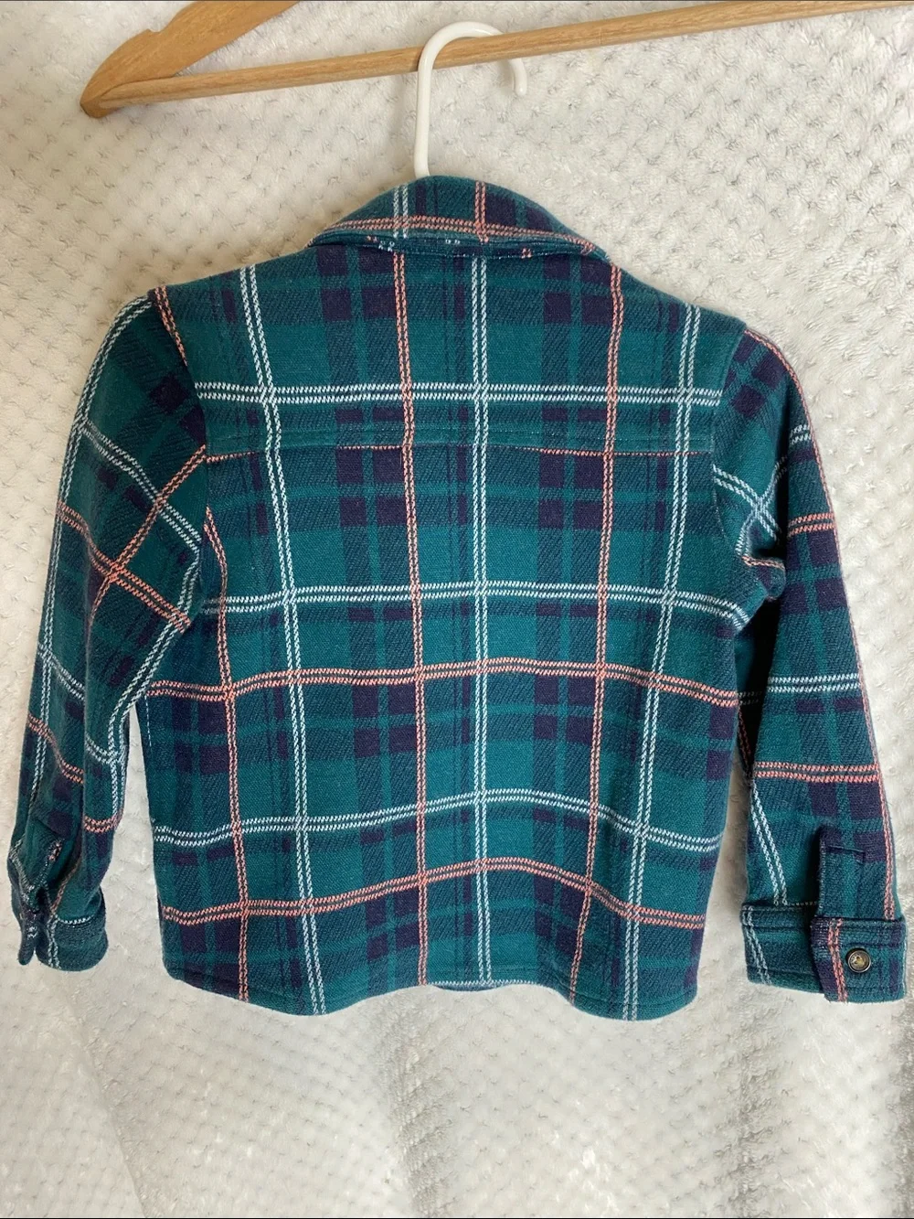 OshKosh B'gosh Teal Plaid Thick Button Down Shirt with Coral Accents